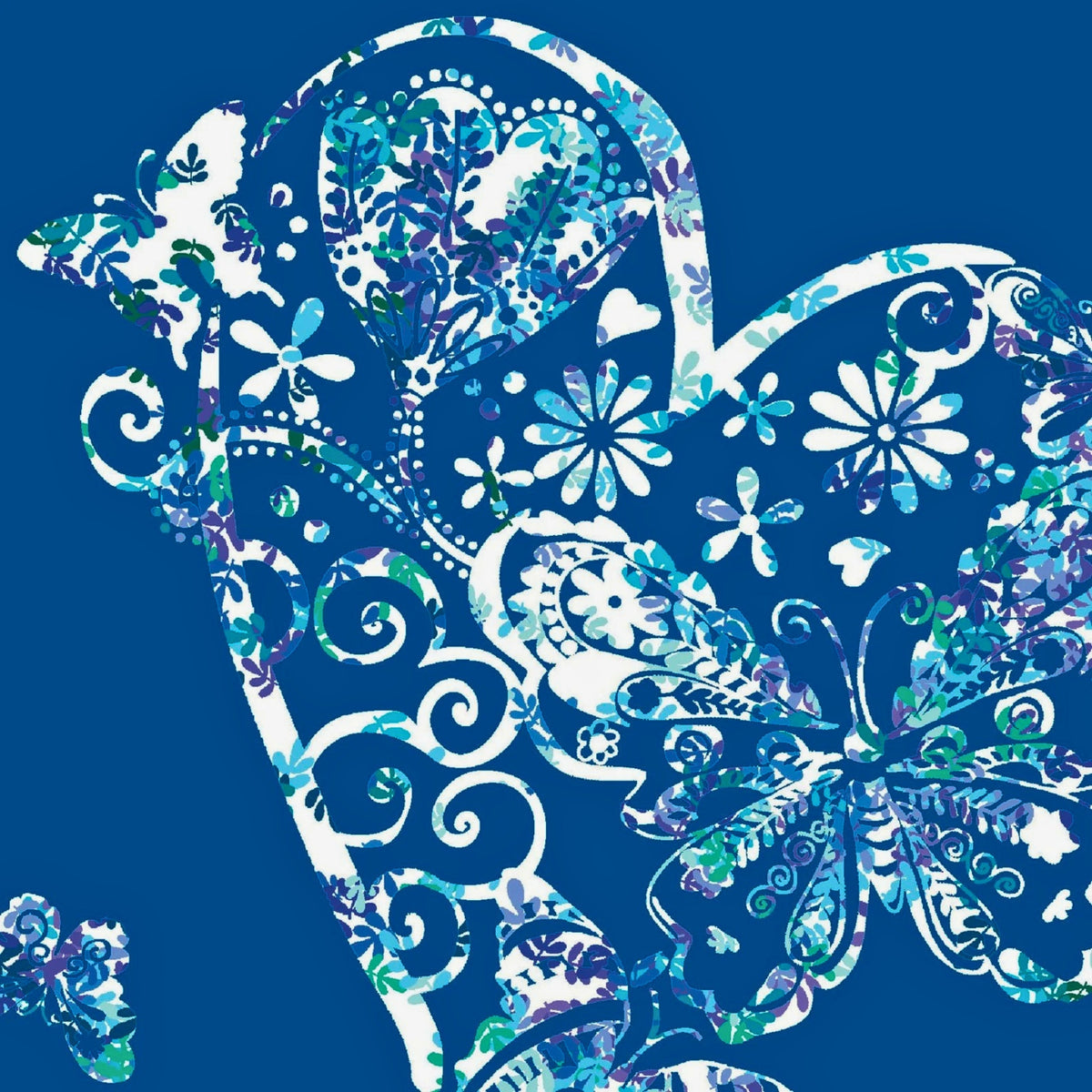 Lace butterfly floral heart medallion print blue turquoise navy fabric for girls quilts kids novelty patchwork sewing projects