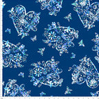 Lace butterfly floral heart medallion print blue turquoise navy fabric for girls quilts kids novelty patchwork sewing projects