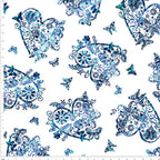 Lace butterfly floral heart medallion print blue turquoise white fabric for girls quilts kids novelty patchwork sewing projects