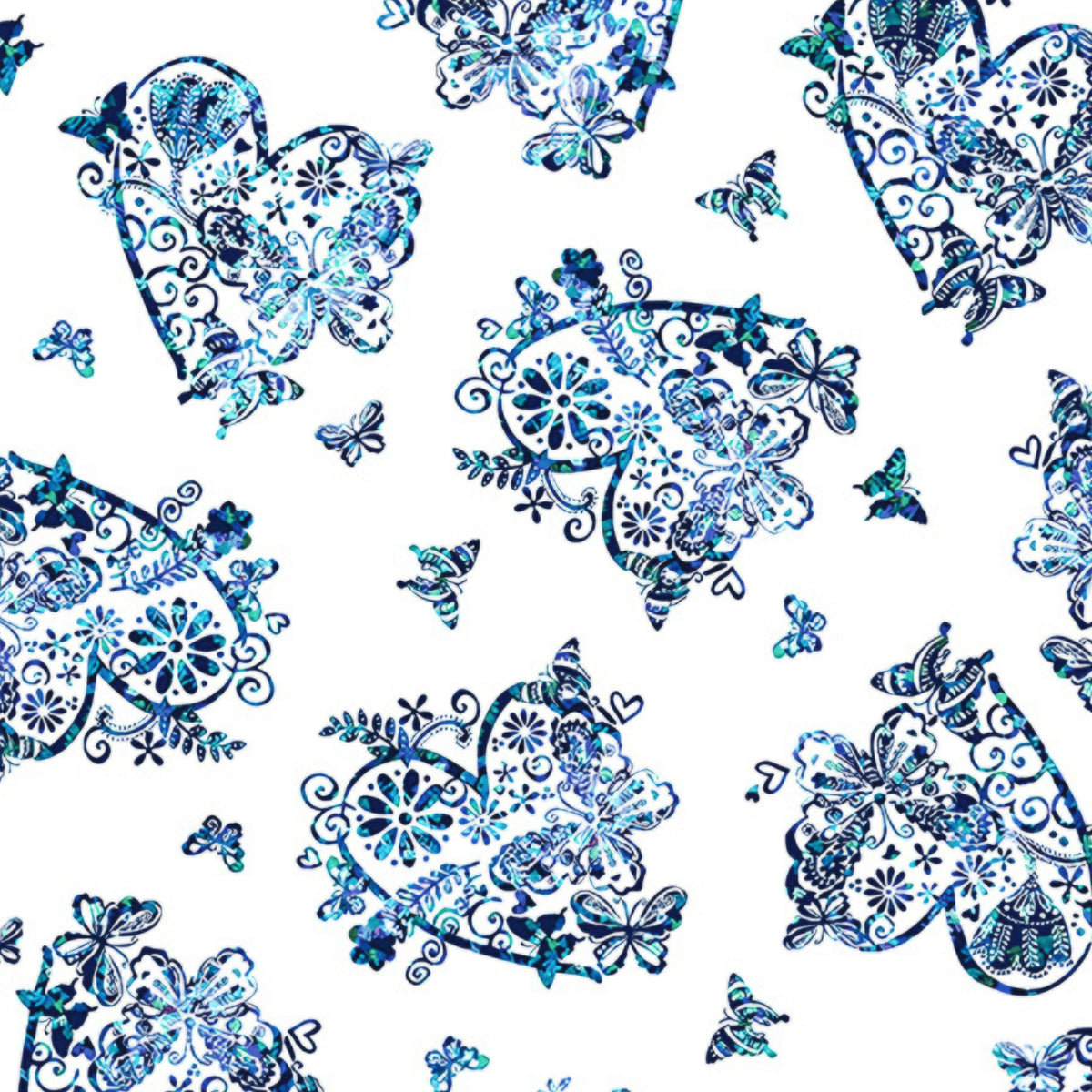 Lace butterfly floral heart medallion print blue turquoise white fabric for girls quilts kids novelty patchwork sewing projects
