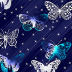 Lace butterfly toss white teal navy blue fabric for girls quilts kids novelty patchwork sewing projects