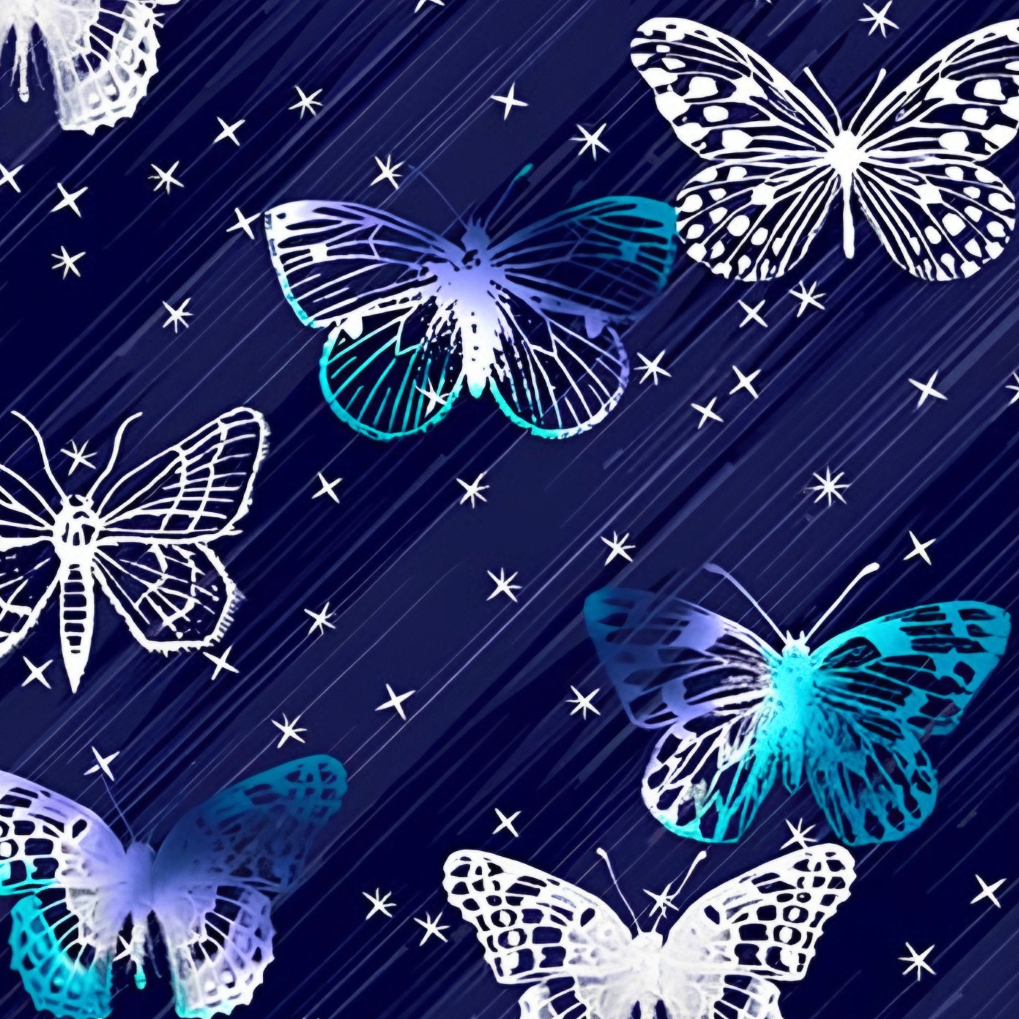 Lace butterfly toss white teal navy blue fabric for girls quilts kids novelty patchwork sewing projects
