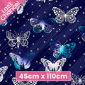 Lace butterfly toss white teal navy blue fabric for girls quilts kids novelty patchwork sewing projects