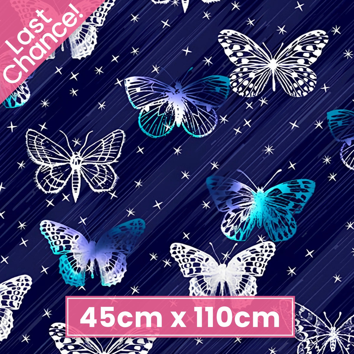 Lace butterfly toss white teal navy blue fabric for girls quilts kids novelty patchwork sewing projects
