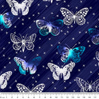 Lace butterfly toss white teal navy blue fabric for girls quilts kids novelty patchwork sewing projects