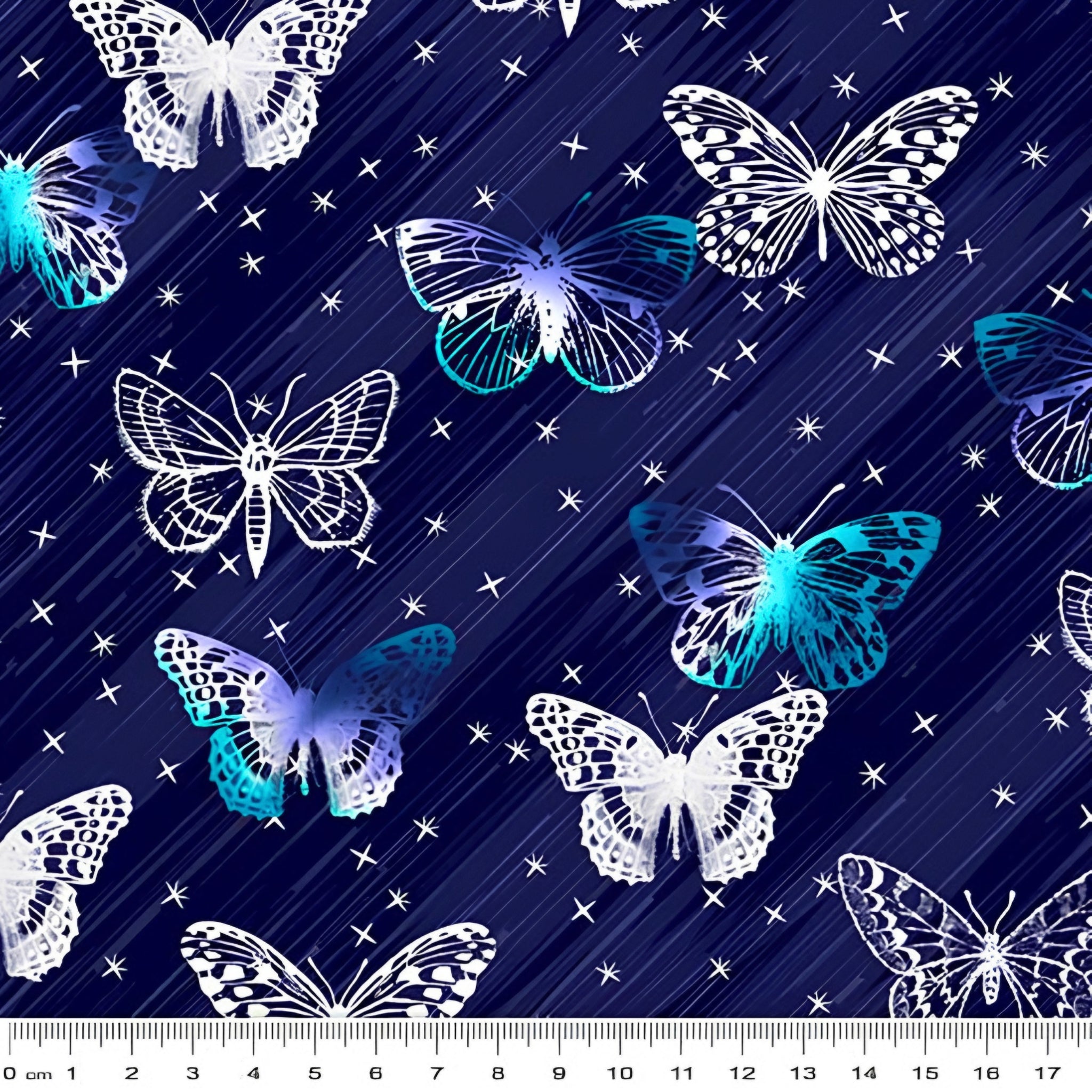 Lace butterfly toss white teal navy blue fabric for girls quilts kids novelty patchwork sewing projects