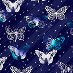 Lace butterfly toss white teal navy blue fabric for girls quilts kids novelty patchwork sewing projects