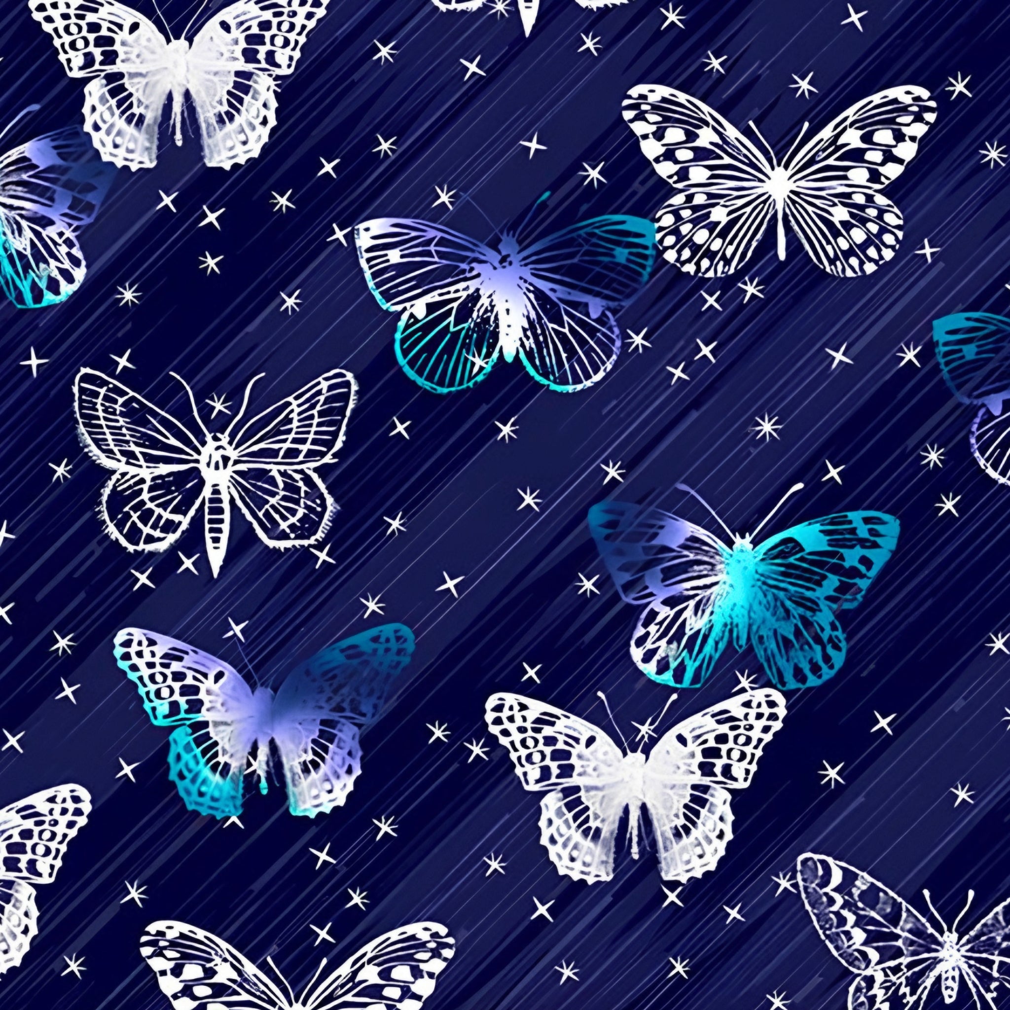Lace butterfly toss white teal navy blue fabric for girls quilts kids novelty patchwork sewing projects