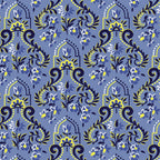 Blue baroque scrollwork damask fabric for quilting backgrounds, sashing and borders