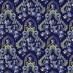 Navy baroque scrollwork damask fabric for quilting backgrounds, sashing and borders