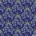 Navy baroque scrollwork damask fabric for quilting backgrounds, sashing and borders