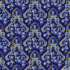 Navy baroque scrollwork damask fabric for quilting backgrounds, sashing and borders