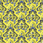 Yellow baroque scrollwork damask fabric for quilting backgrounds, sashing and borders