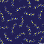 Navy berry sprig ditsy floral fabric for quilting backgrounds, sashing and borders