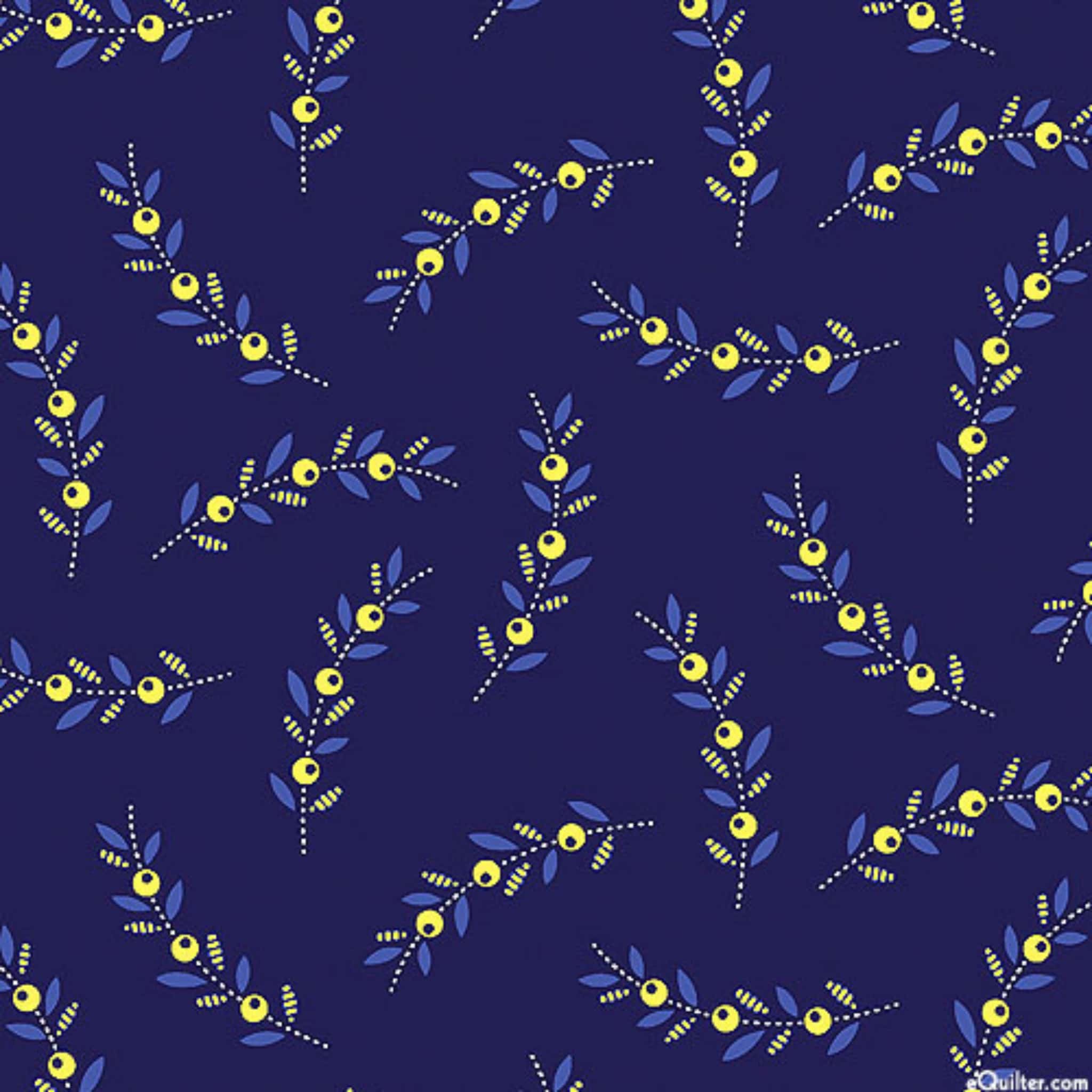 Navy berry sprig ditsy floral fabric for quilting backgrounds, sashing and borders