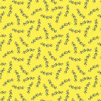 Yellow berry sprig ditsy floral fabric close-up detail for quilting projects