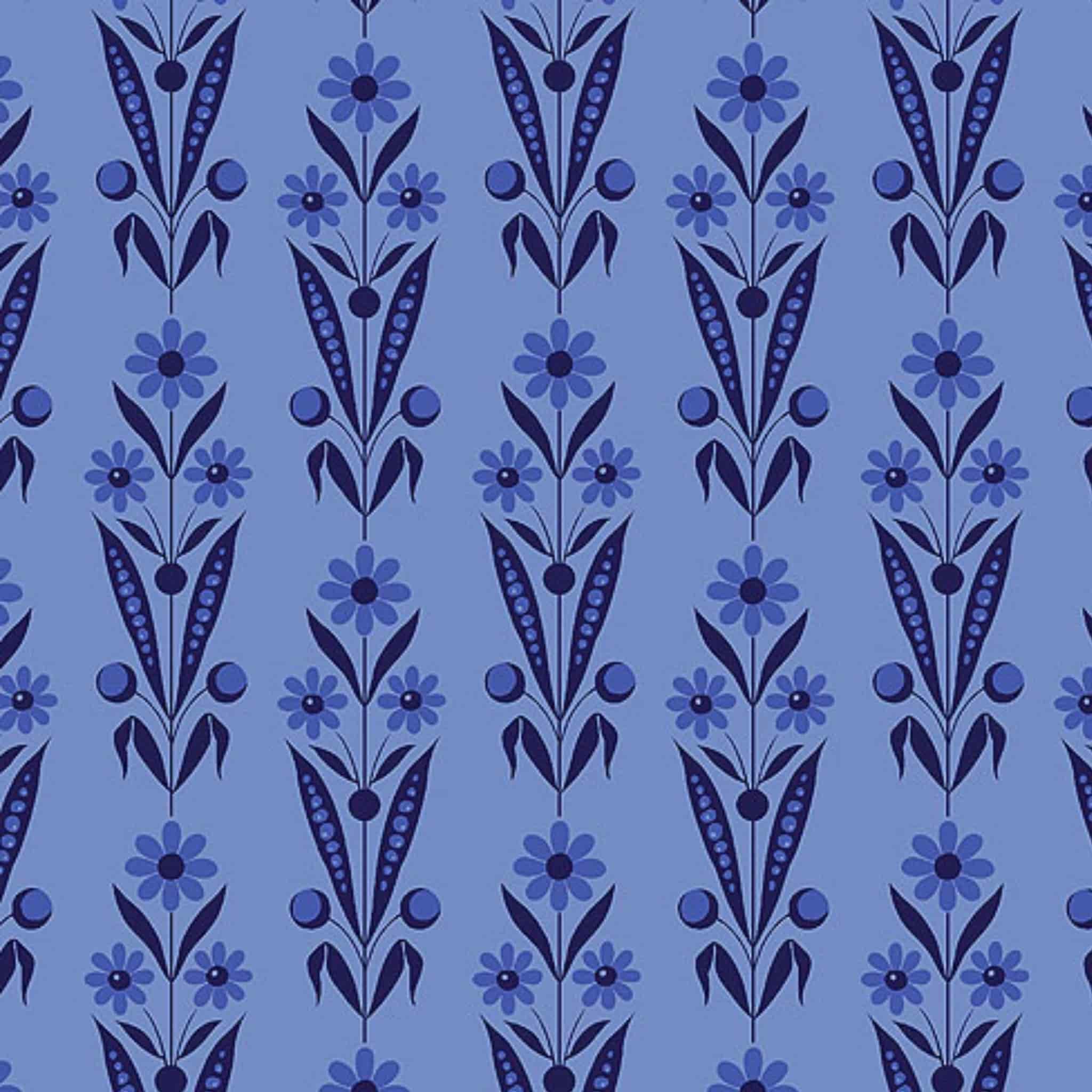 Blue daisy bouquet ditsy floral fabric for quilting backgrounds, sashing and borders