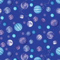 Planets moons cosmic orbs royal blue space galaxy fabric for kids space quilts boys bedroom décor astronaut stargazer sewing projects