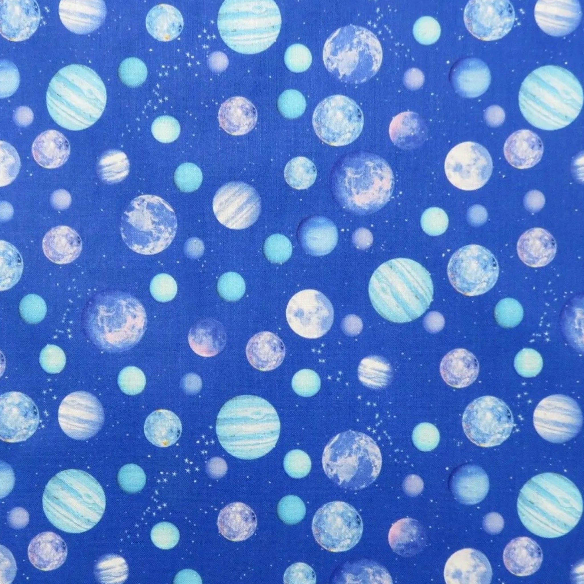 Planets moons cosmic stars royal blue space galaxy fabric for kids space quilts boys bedroom décor astronaut stargazer sewing projects
