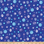 Planets moons cosmic orbs royal blue space galaxy fabric for kids space quilts boys bedroom décor astronaut stargazer sewing projects