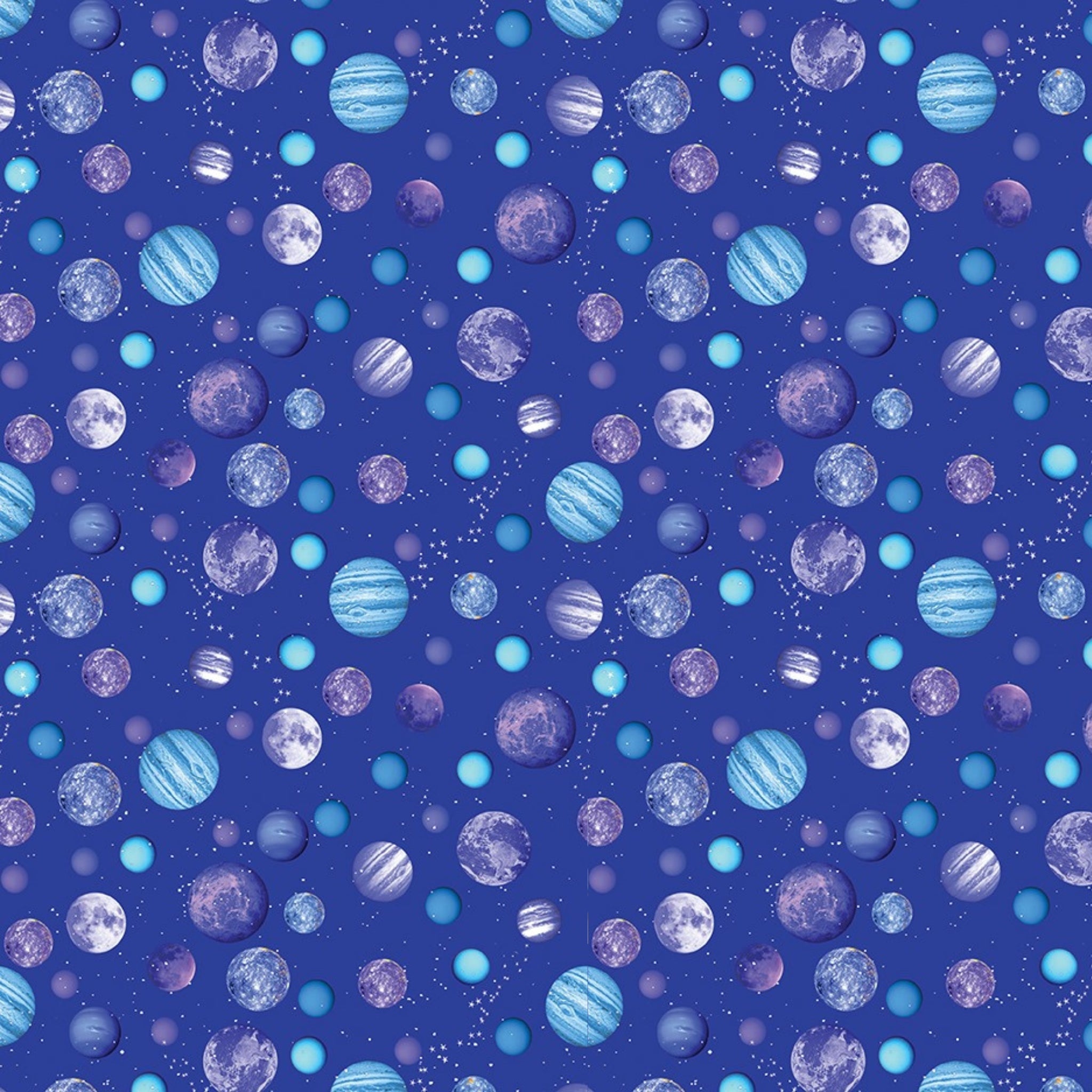 Planets moons cosmic stars royal blue space galaxy fabric for kids space quilts boys bedroom décor astronaut stargazer sewing projects