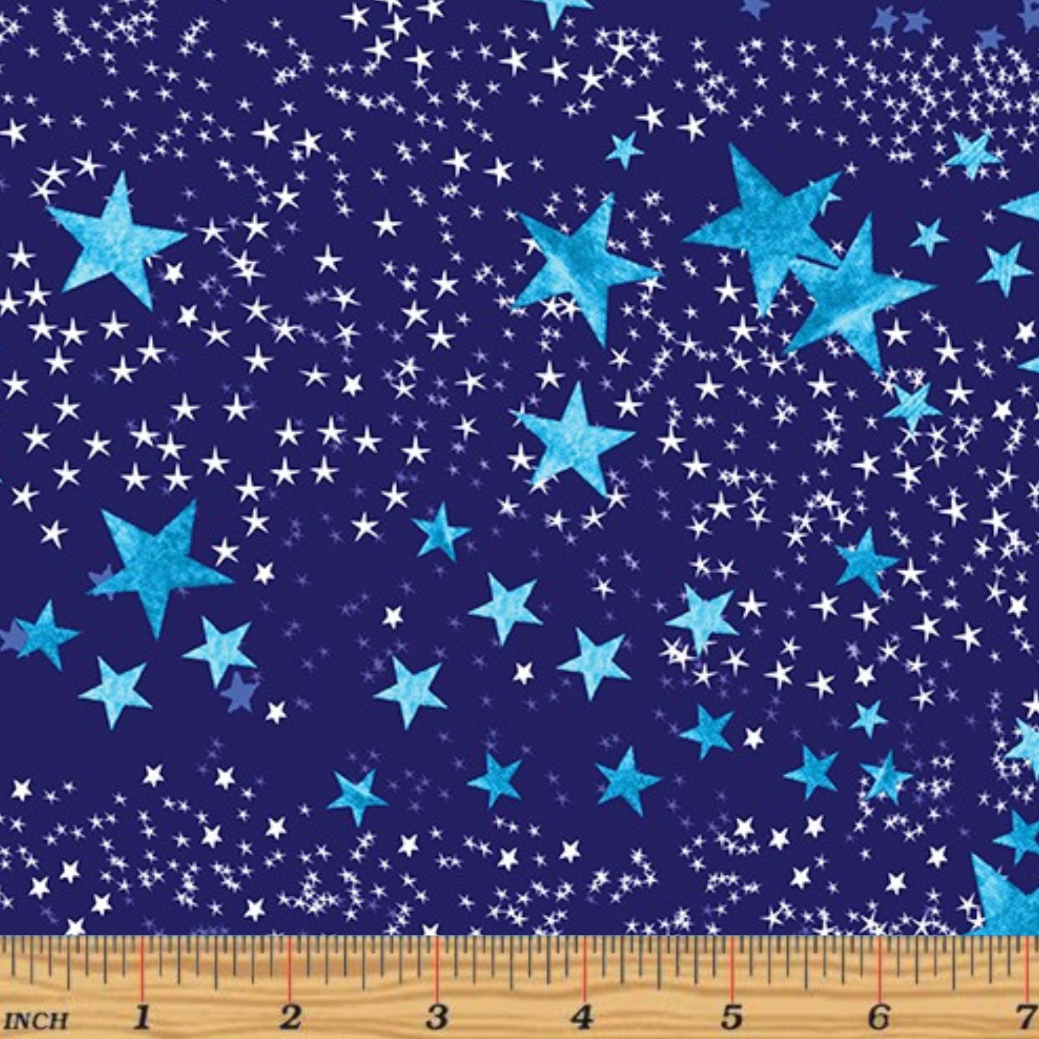 Scattered stars turquoise navy blue galaxy night sky fabric for kids space quilts boys bedroom décor astronaut stargazer sewing projects
