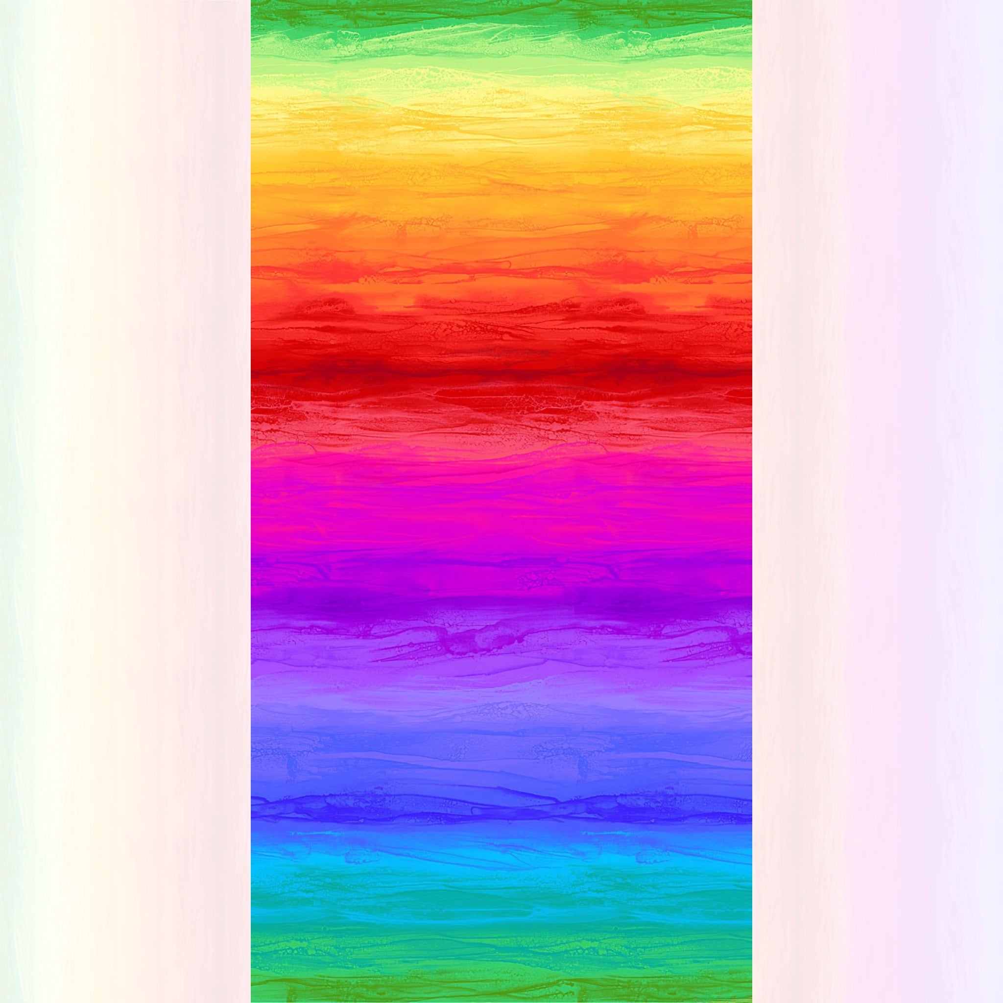 Painted rainbow ombré stripe digital print green yellow orange red pink fuchsia purple blue turquoise fabric for feature quilts sashing backgrounds and bold patchwork sewing projects