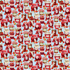 Strawberry jam jars blue fabric with ribbons fresh strawberries for quilts, kitchen projects and patchwork sewing