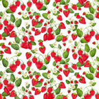 Red strawberries white fabric with green leaves white flowers for quilts, bags and patchwork sewing projects