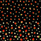 Single border black fabric with red strawberries, green leaves, red black stripes and polka dots for quilting patchwork sewing projects