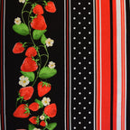 Strawberry stripe black fabric with red strawberries polka dots for quilt borders and patchwork sewing projects