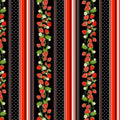 Strawberry stripe black fabric with red strawberries polka dots for quilt borders and patchwork sewing projects