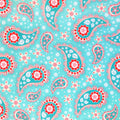 Retro paisley turquoise red white flowers fabric for quilts tote bags cushions patchwork sewing projects