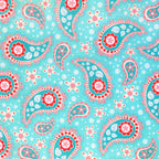 Retro paisley turquoise red white flowers fabric for quilts tote bags cushions patchwork sewing projects