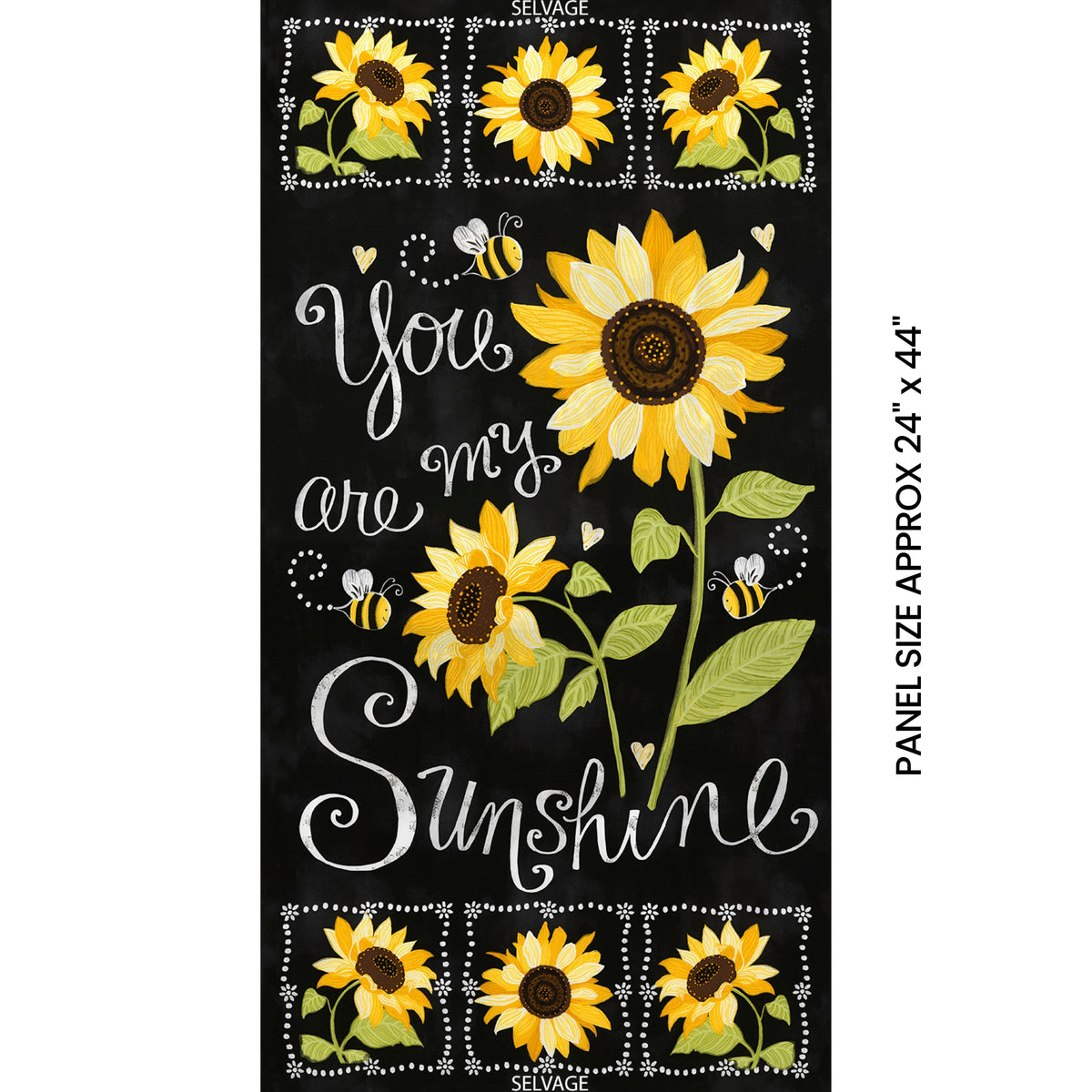 You Are My Sunshine sunflower panel black chalkboard quilting cotton for garden lovers wall hangings kids sewing and sunflower gifts