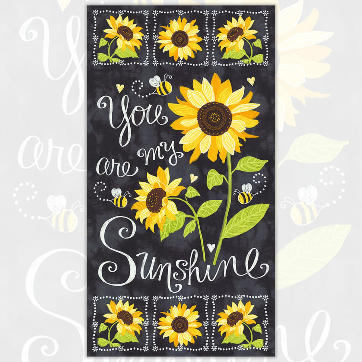 You Are My Sunshine sunflower panel black chalkboard quilting cotton for garden lovers wall hangings kids sewing and sunflower gifts