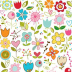 Retro whimsical flowers hearts leaves white multicolour fabric for children's nursery quilts patchwork sewing projects