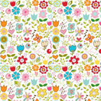 Retro whimsical flowers hearts leaves white multicolour fabric for children's nursery quilts patchwork sewing projects