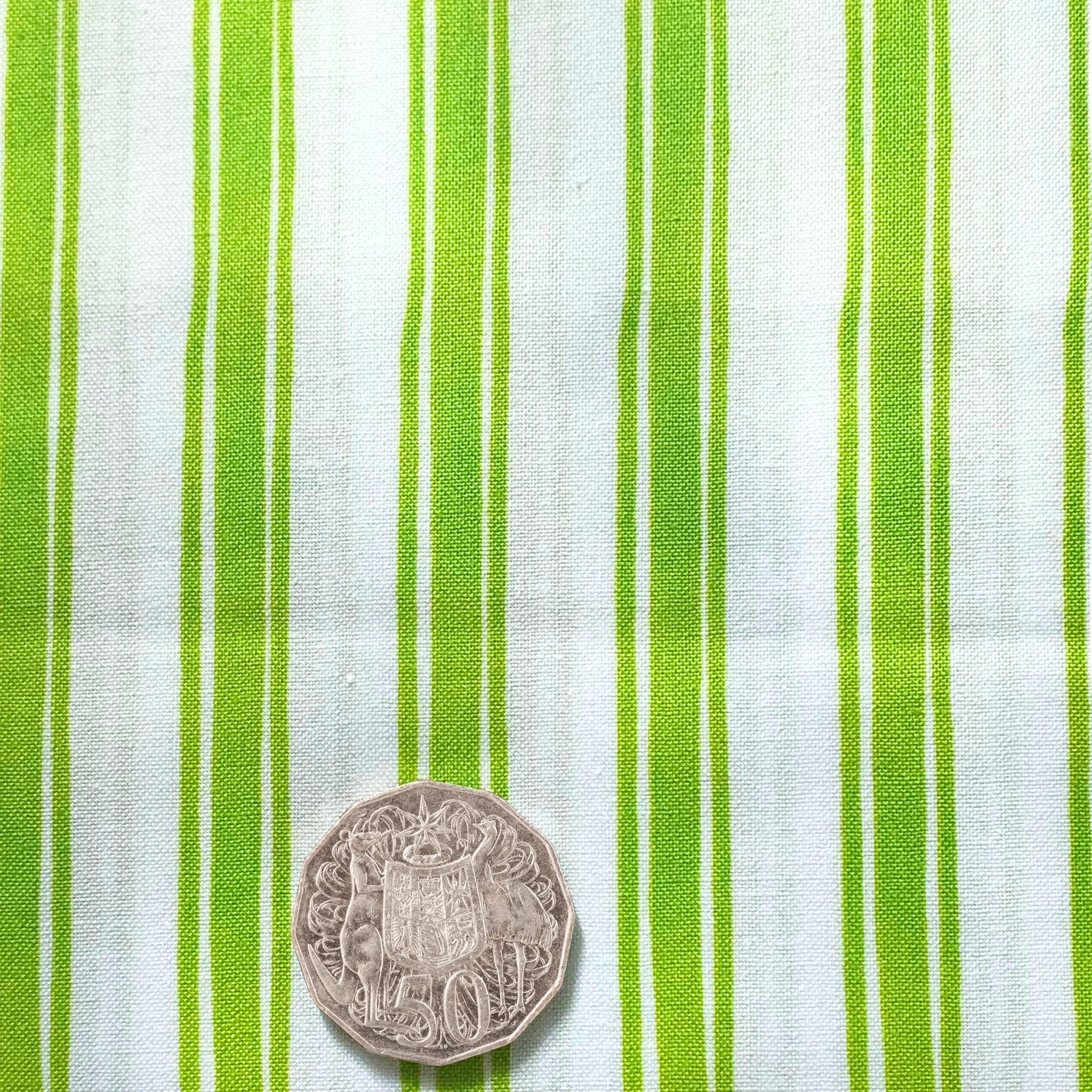 Lime green white awning stripe fabric for summer quilts beach quilts sashing borders and patchwork sewing projects Loralie Harris Designs