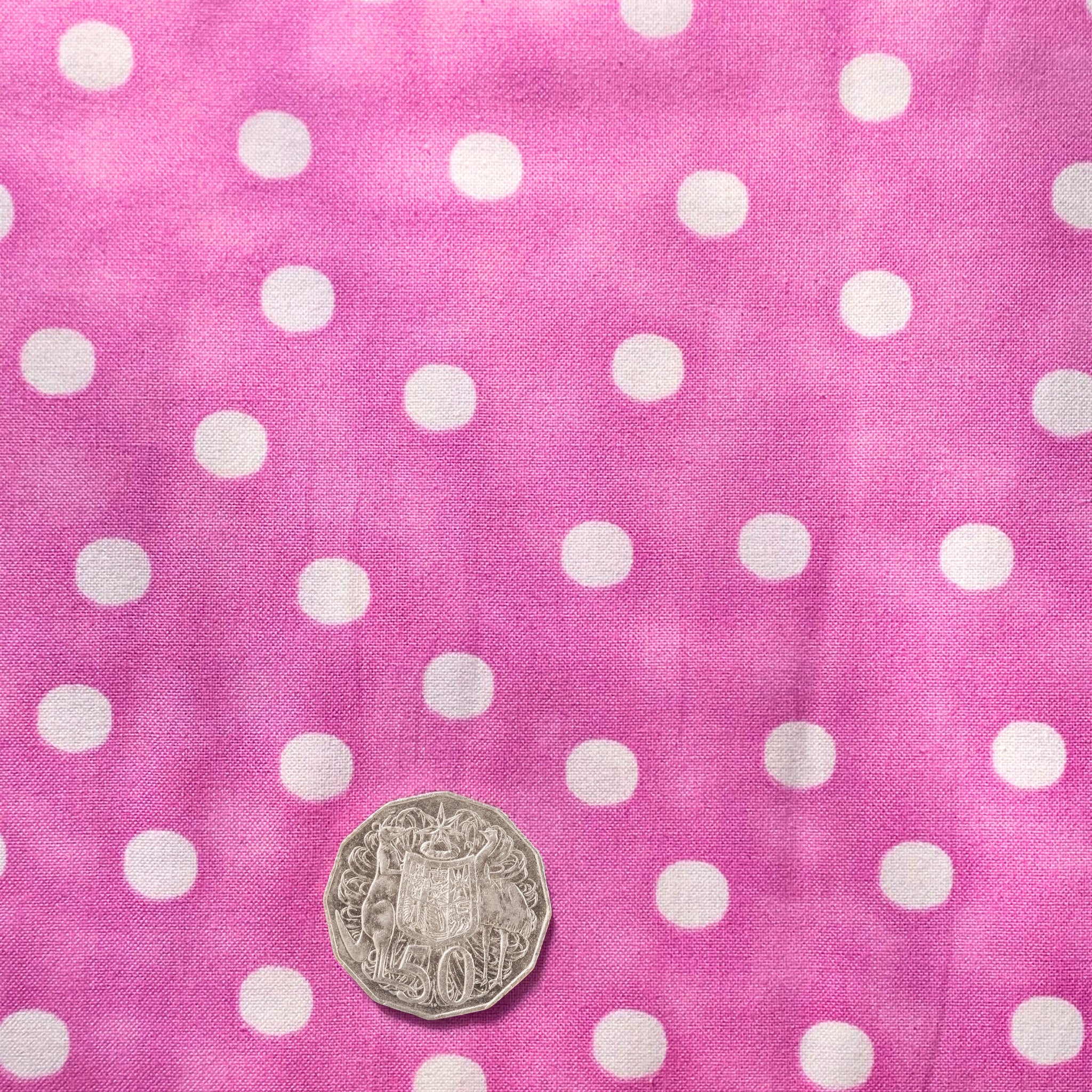 Pink white polka dot fabric for girls quilts children's quilts summer quilts and patchwork sewing projects Loralie Harris Designs
