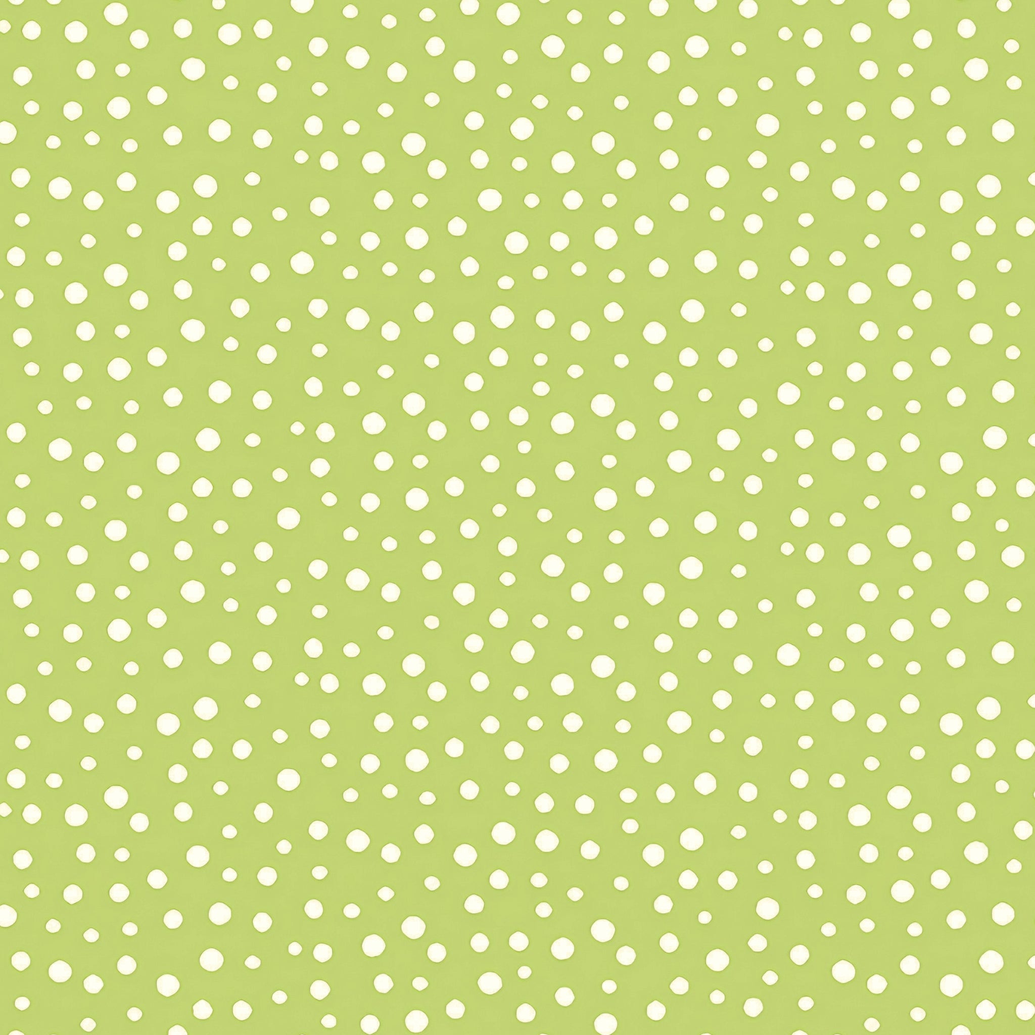 Irregular white dots medium green blender fabric for kids quilts patchwork sewing projects Susybee