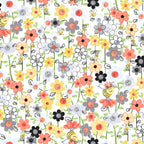 Small flowers and yellow bees on white fabric for quilt borders fabric baskets zip pouches and tote bag linings