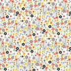 Small flowers and yellow bees on white fabric for quilt borders fabric baskets zip pouches and tote bag linings