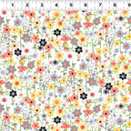 Small flowers and yellow bees on white fabric for quilt borders fabric baskets zip pouches and tote bag linings