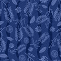 Bottlebrush blossoms eucalyptus leaves gum nuts tonal blue fabric for Australian-themed quilts tote bags and cushions