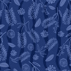 Bottlebrush blossoms eucalyptus leaves gum nuts tonal blue fabric for Australian-themed quilts tote bags and cushions