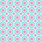 Pink gum blossoms teal geometric tiles light blue fabric for Australian-themed quilts tote bags and cushions