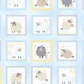Baby sheep boxes pastel blue yellow grey periwinkle frames baby blue fabric for baby quilts cushions nursery décor and patchwork projects
