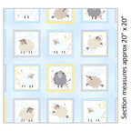 Baby sheep boxes pastel blue yellow grey periwinkle frames baby blue fabric for baby quilts cushions nursery décor and patchwork projects