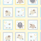 Baby sheep boxes pastel blue yellow grey periwinkle frames buttercream fabric for baby quilts cushions nursery décor and patchwork projects